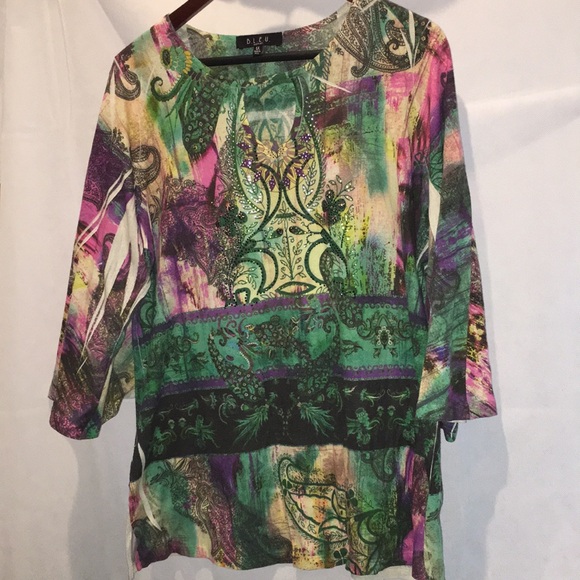 B.L.E.U. Tops - B.L.E.U. Woman Keyhole 3/4 Sleeve Boho Style Blouse Top | Size 1X